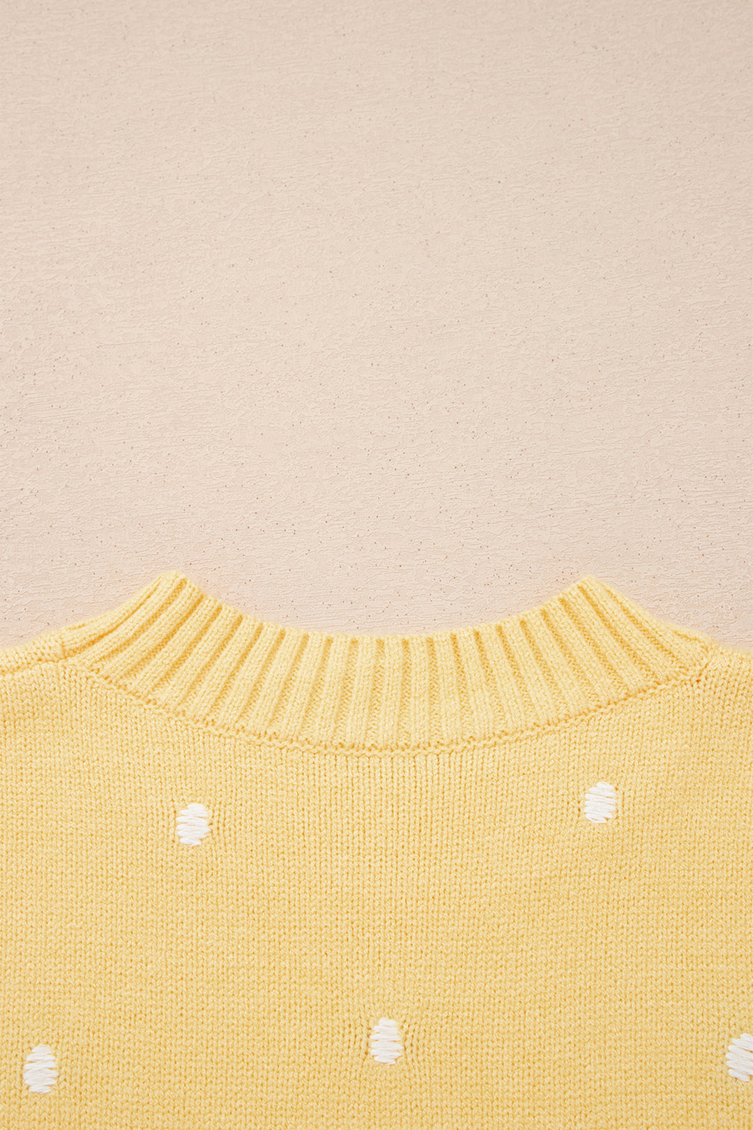 Yellow Cream Elegant Polka Dot Bubble Short Sleeve Sweater