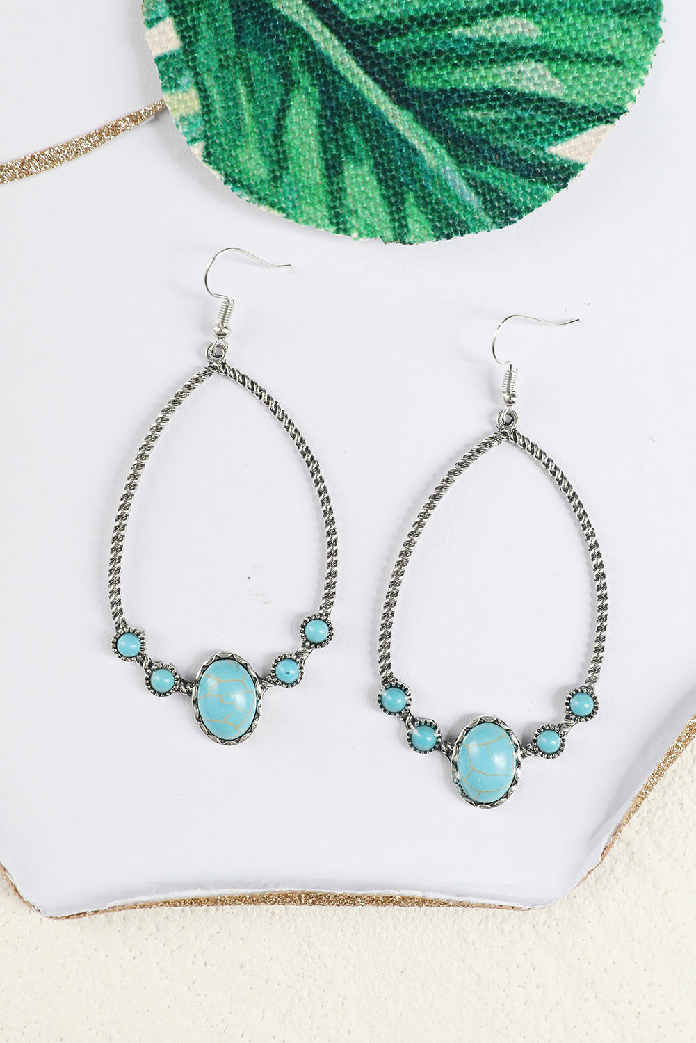 Western Turquoise Water Drop Hook Earrings
