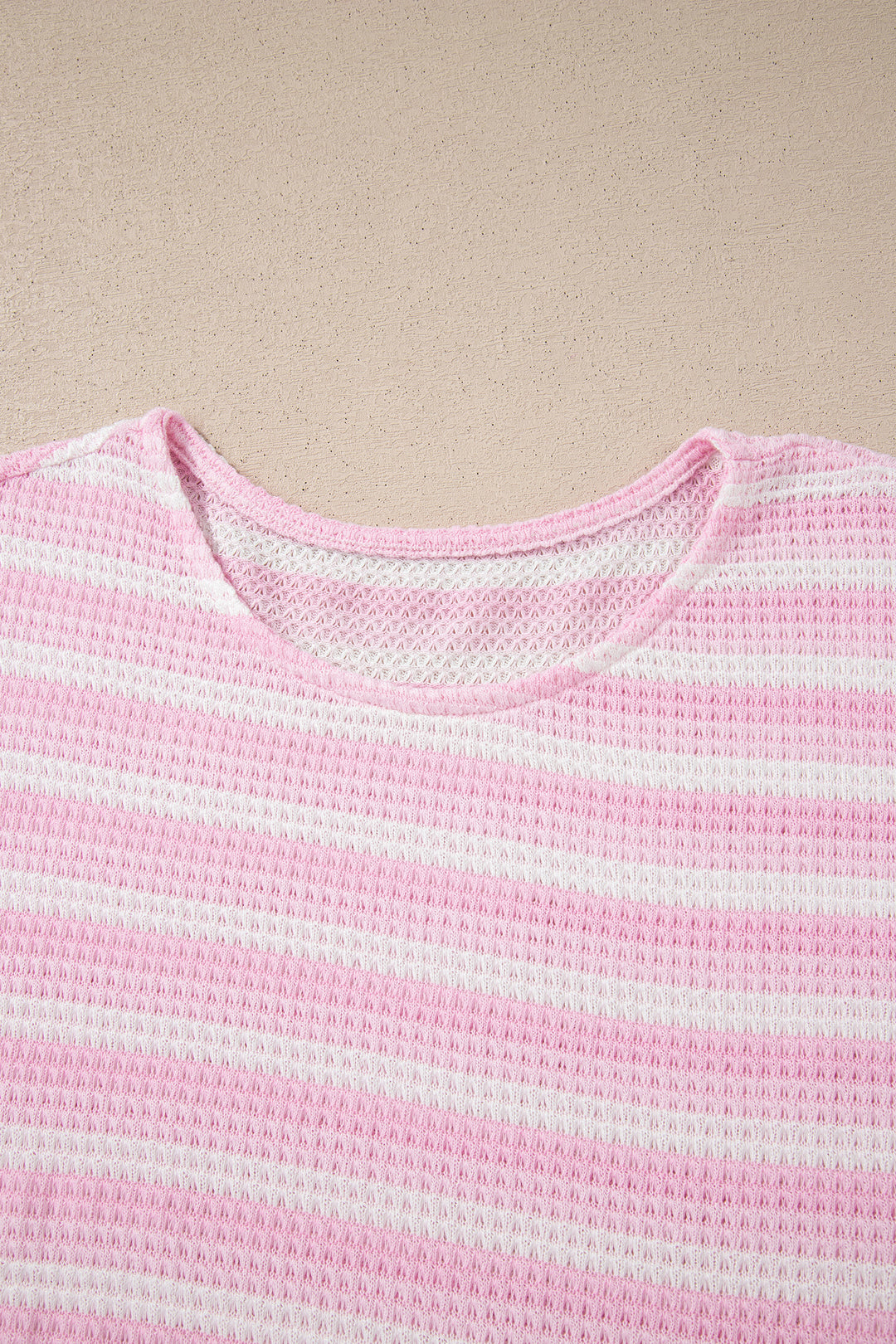 Summer Pink Striped Print Waffle Knit T Shirt