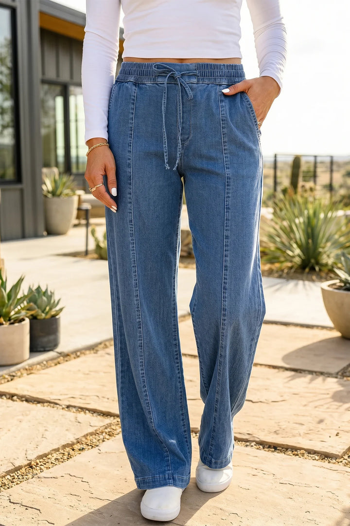 Ashleigh Blue Drawstring Waist Wide Leg Jeans