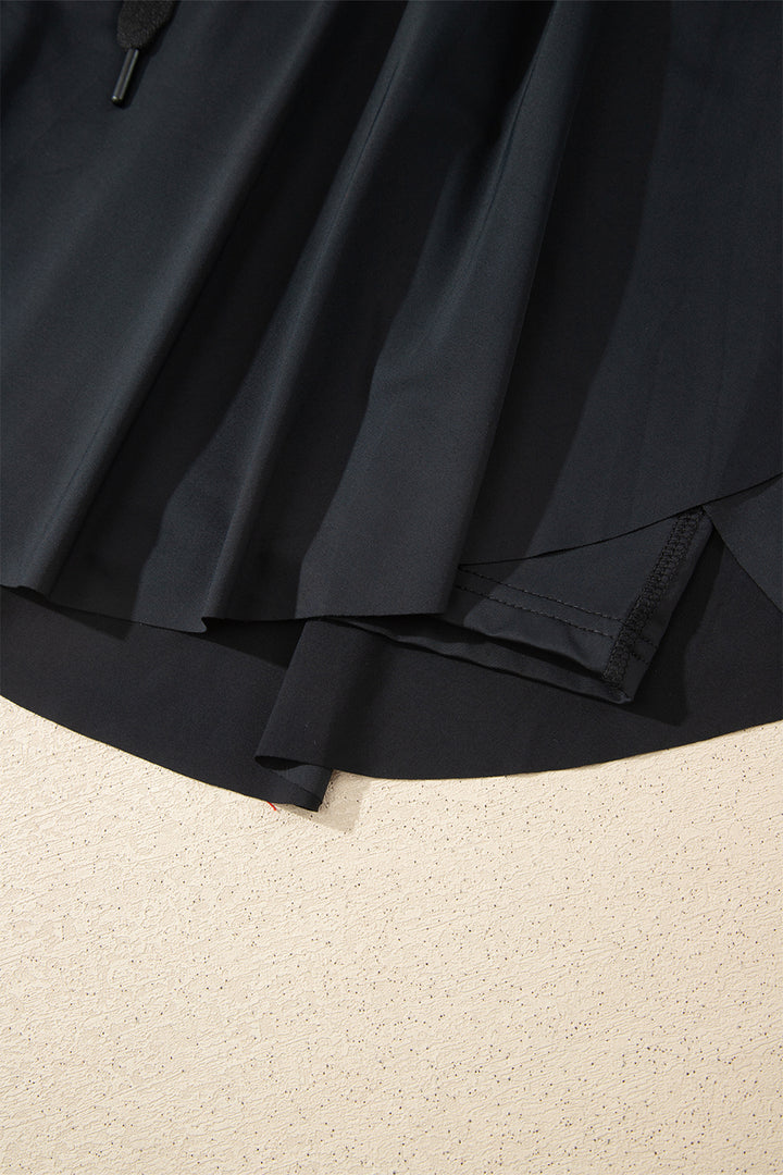 Black Plus Size Drawstring Waist Flared Tennis Skort