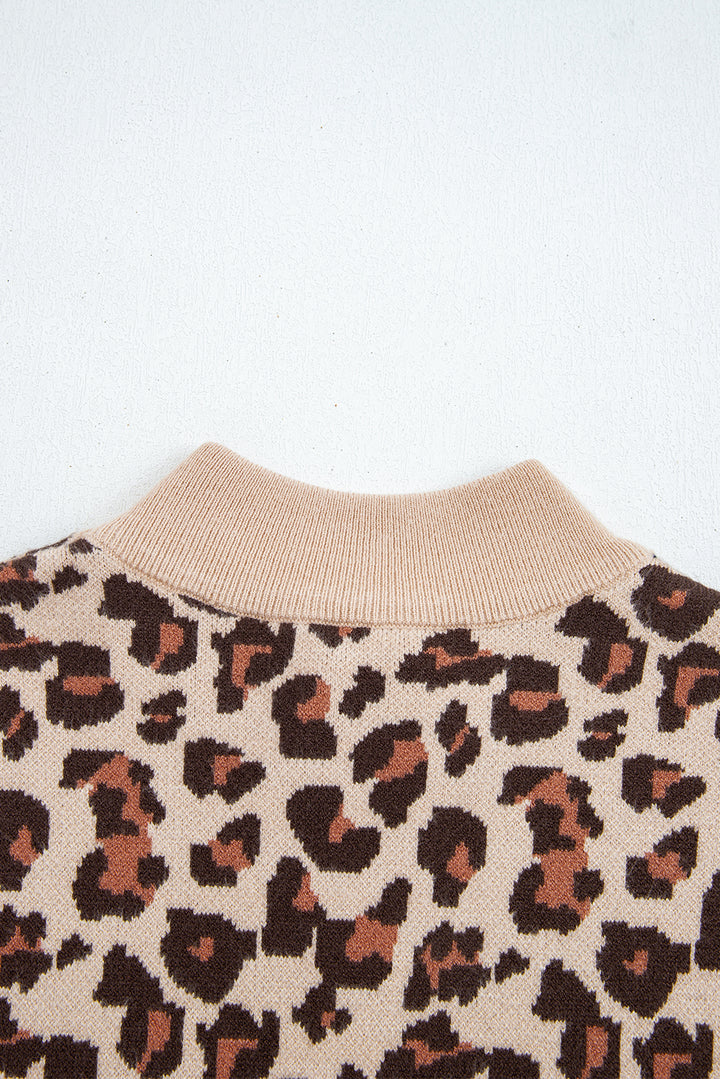 Leopard Print High Neck Shift Mini Sweater Dress
