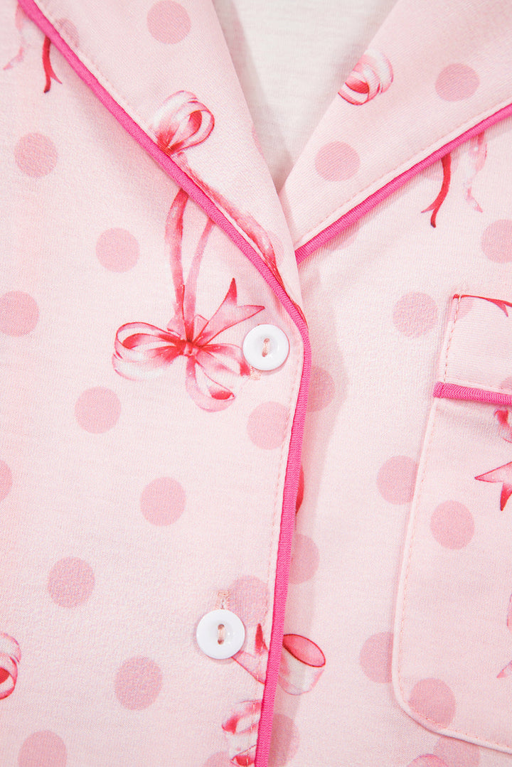 bow print contrast pipping short pajamas set