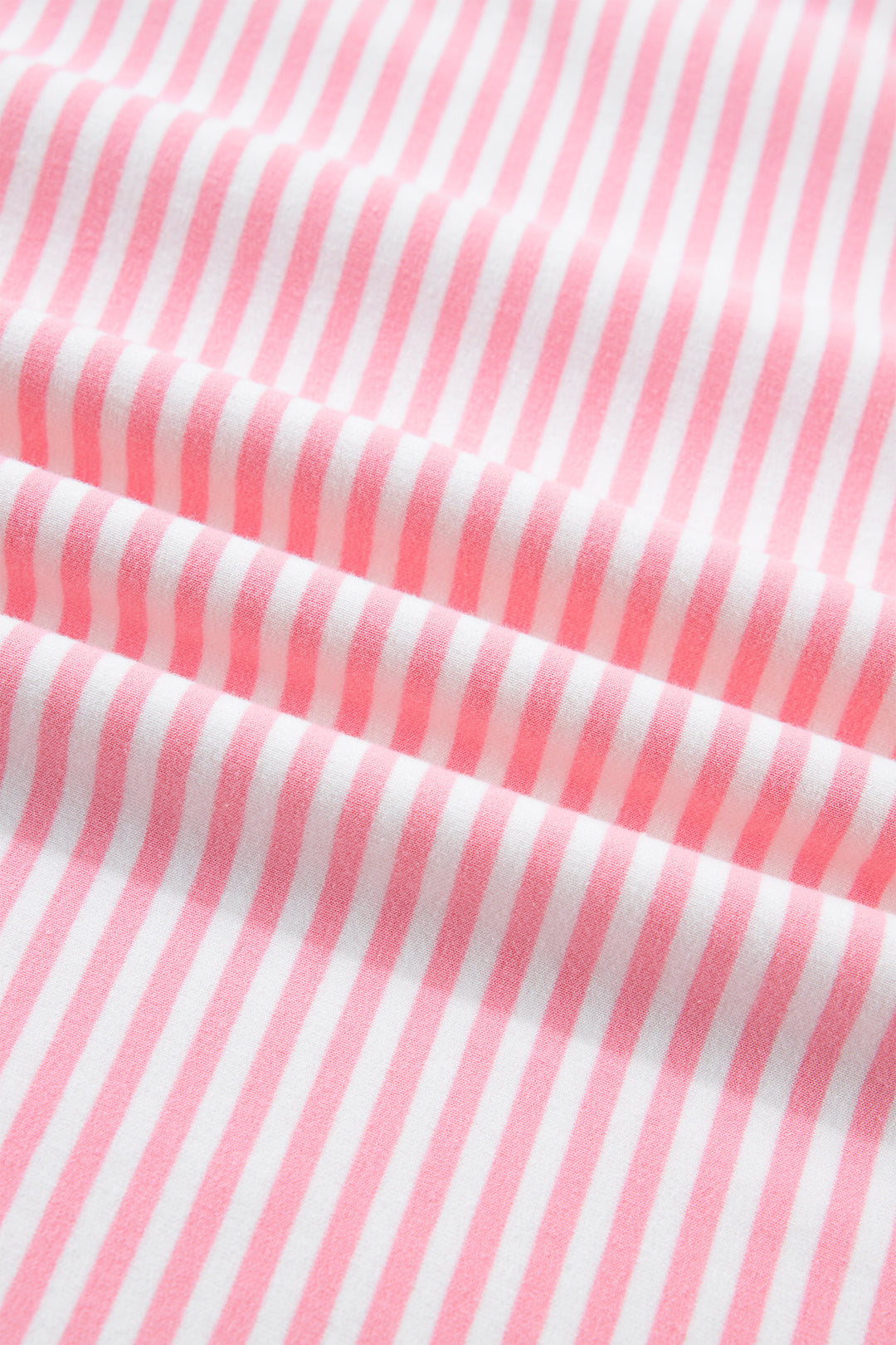 Pink Stripe Cuffed Sleeve Contrast Mock Neck Tee Casual 2pcs Short Set