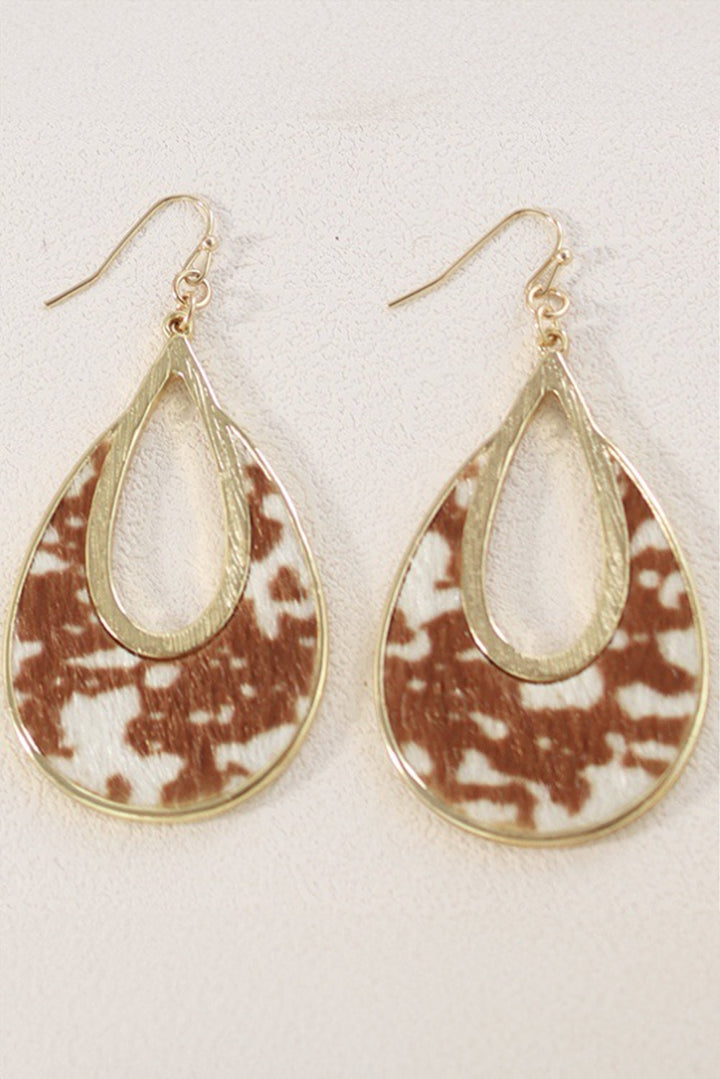 Boucles d'oreilles à crochet en forme de goutte d'eau creuse à imprimé léopard