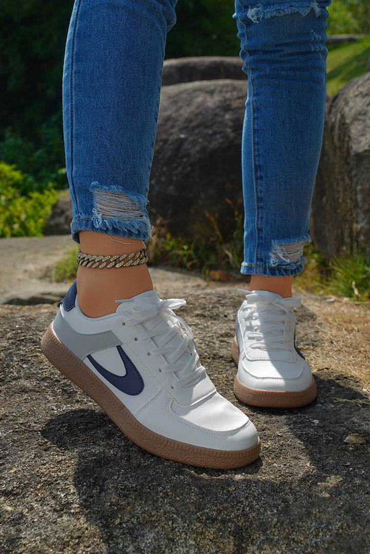 Schnür-Sneakers aus PU-Leder mit Farbkontrast