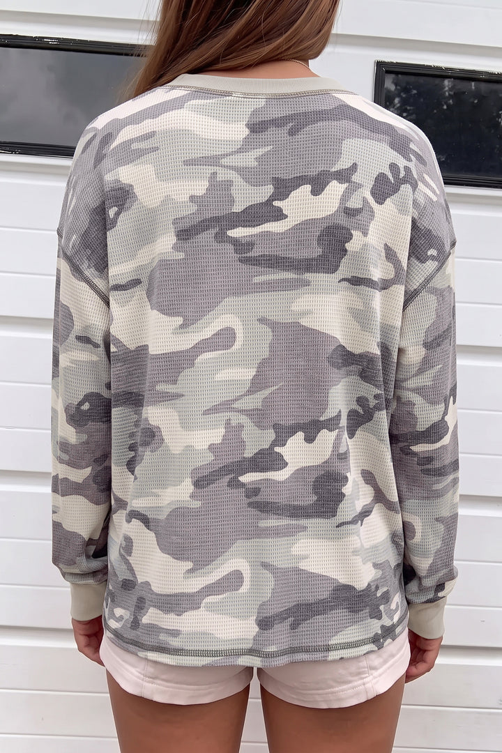 Multicolour Western Camo Textured Knit Long Sleeve Top