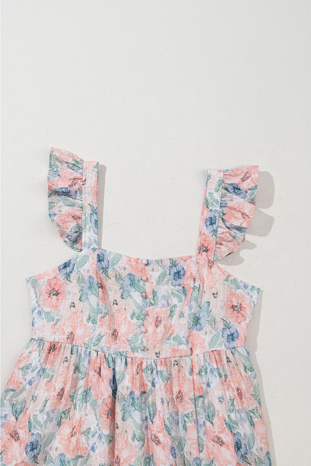 floral print square neck backless long dress with slit