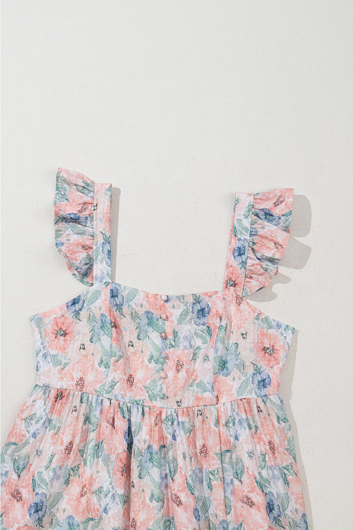 floral print square neck backless long dress with slit