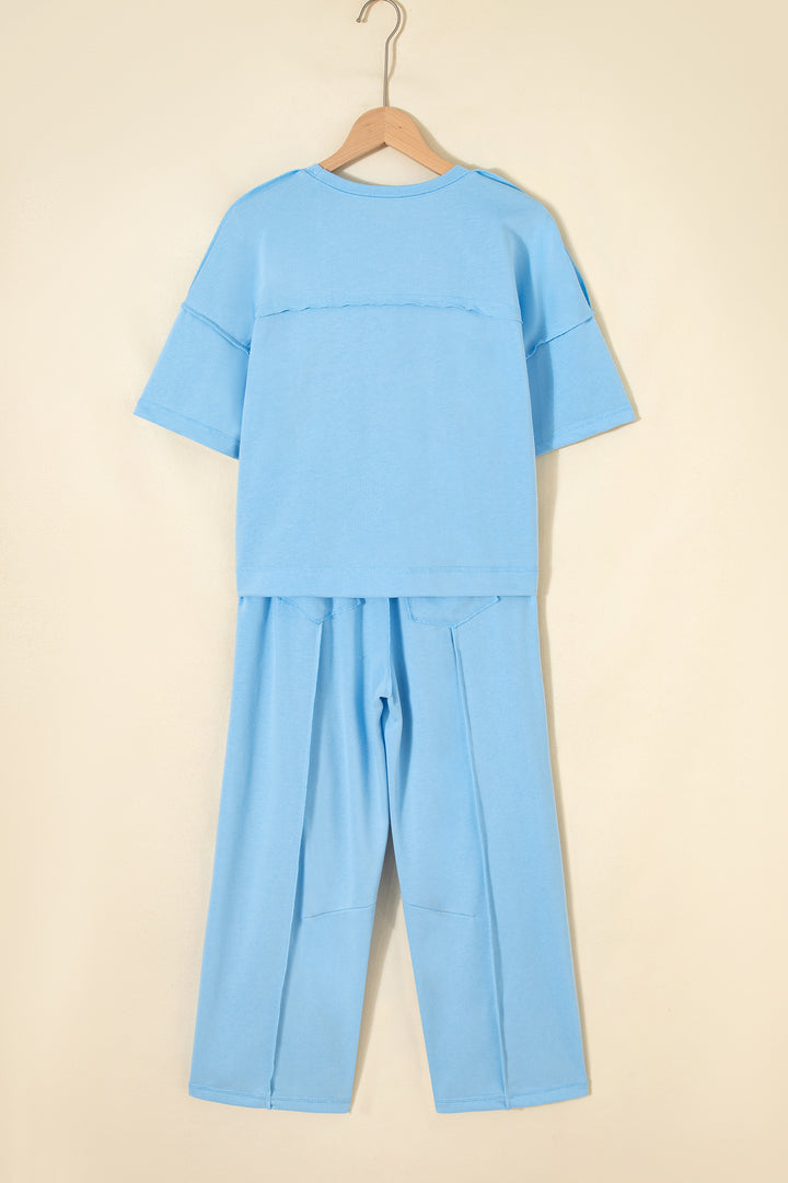 Sky Blue Drop Shoulder Boxy Tee and Barrel Pants Set