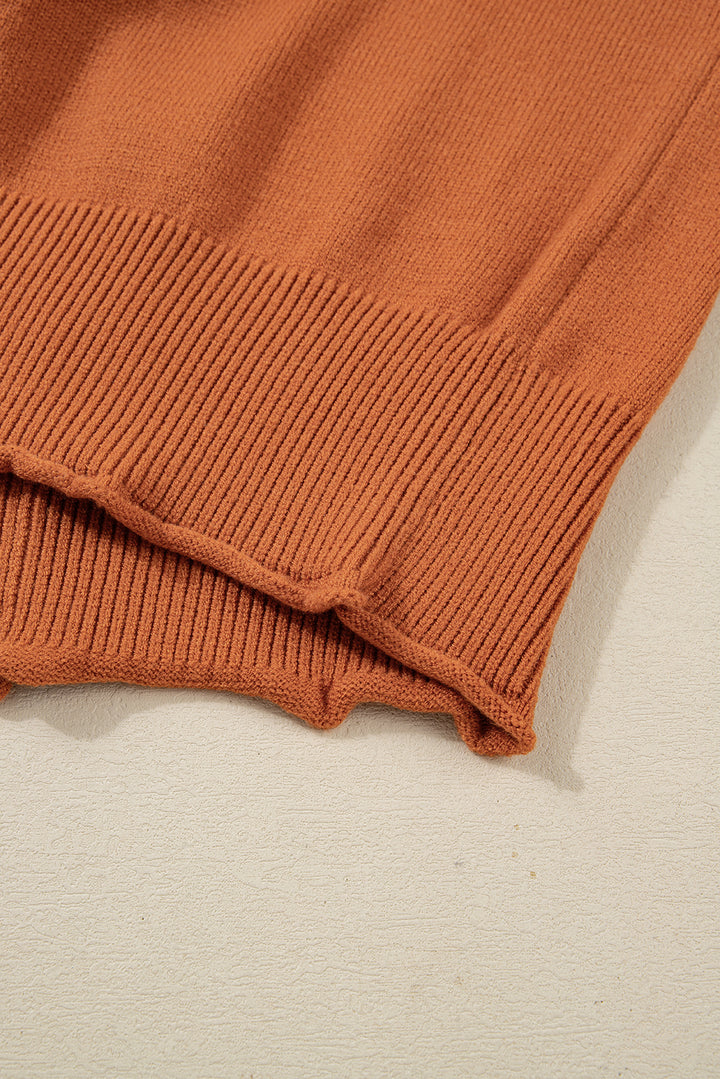 Desert Gold Colorblock Raw Edge Bubble Sleeve V Neck Sweater