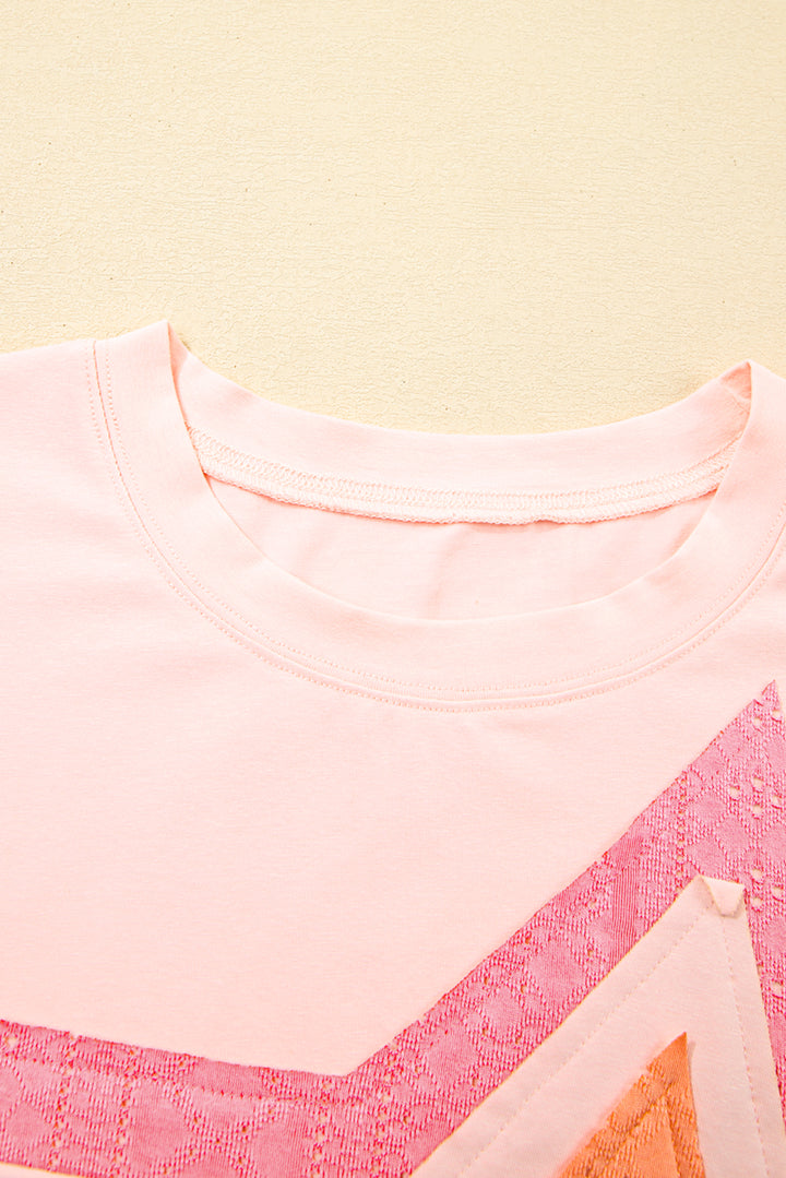 Light Pink Eyelet Lace Star Applique Plus Size T Shirt