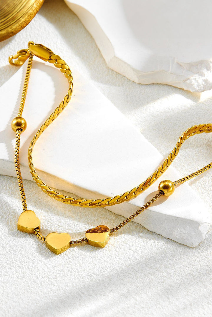 Bracelet chaîne réglable à double couche triple cœur
