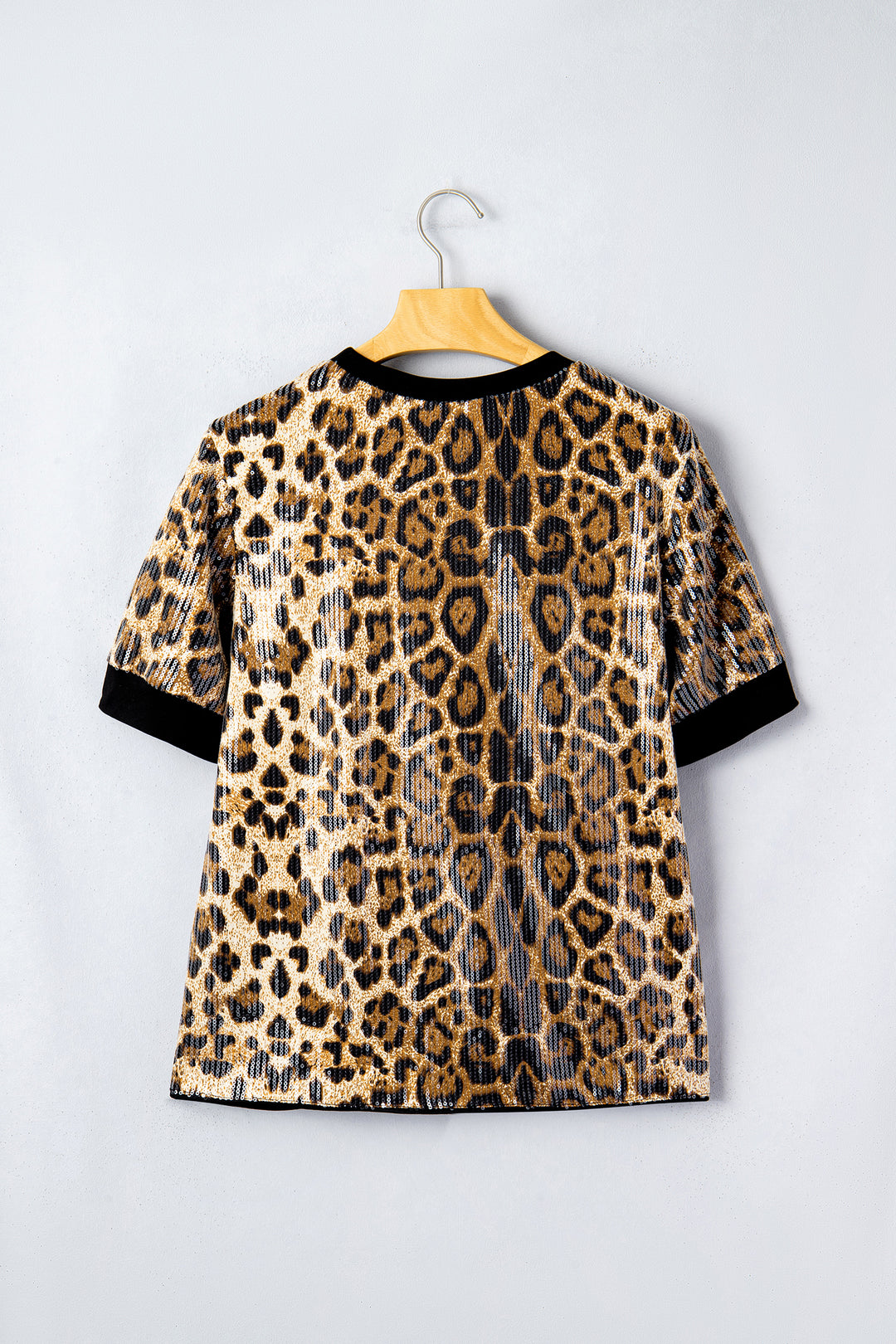 Sequin Leopard Pattern Short Sleeve Top