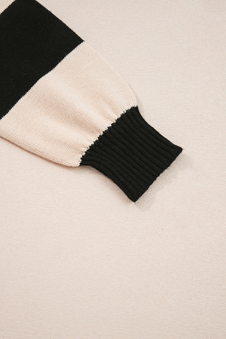 Black Stripe Two in One Knitted Top Splicing Hem Sweater Dress