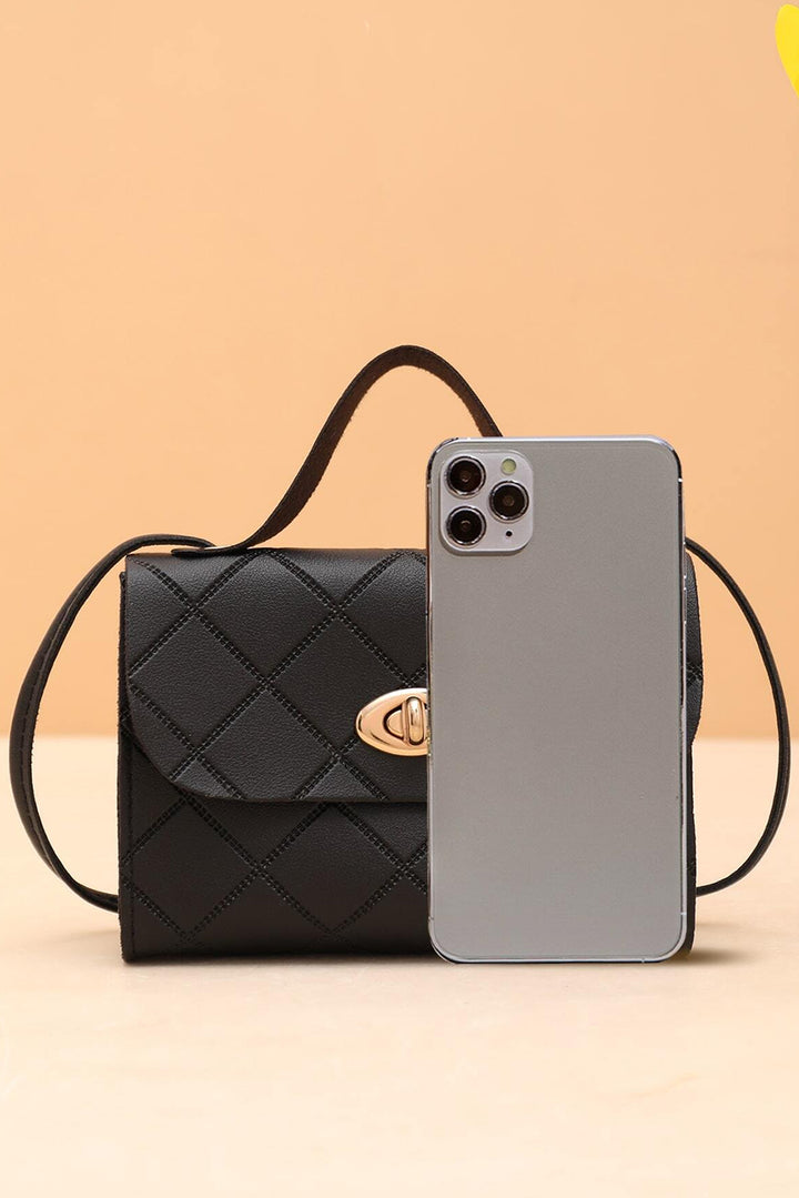 PU Leather Diamond Pattern Messenger Bag