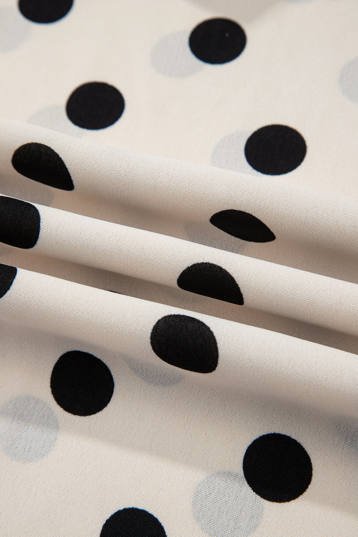 White Polka Dot Print Patched Pocket Mid-rise Straight Leg Pants