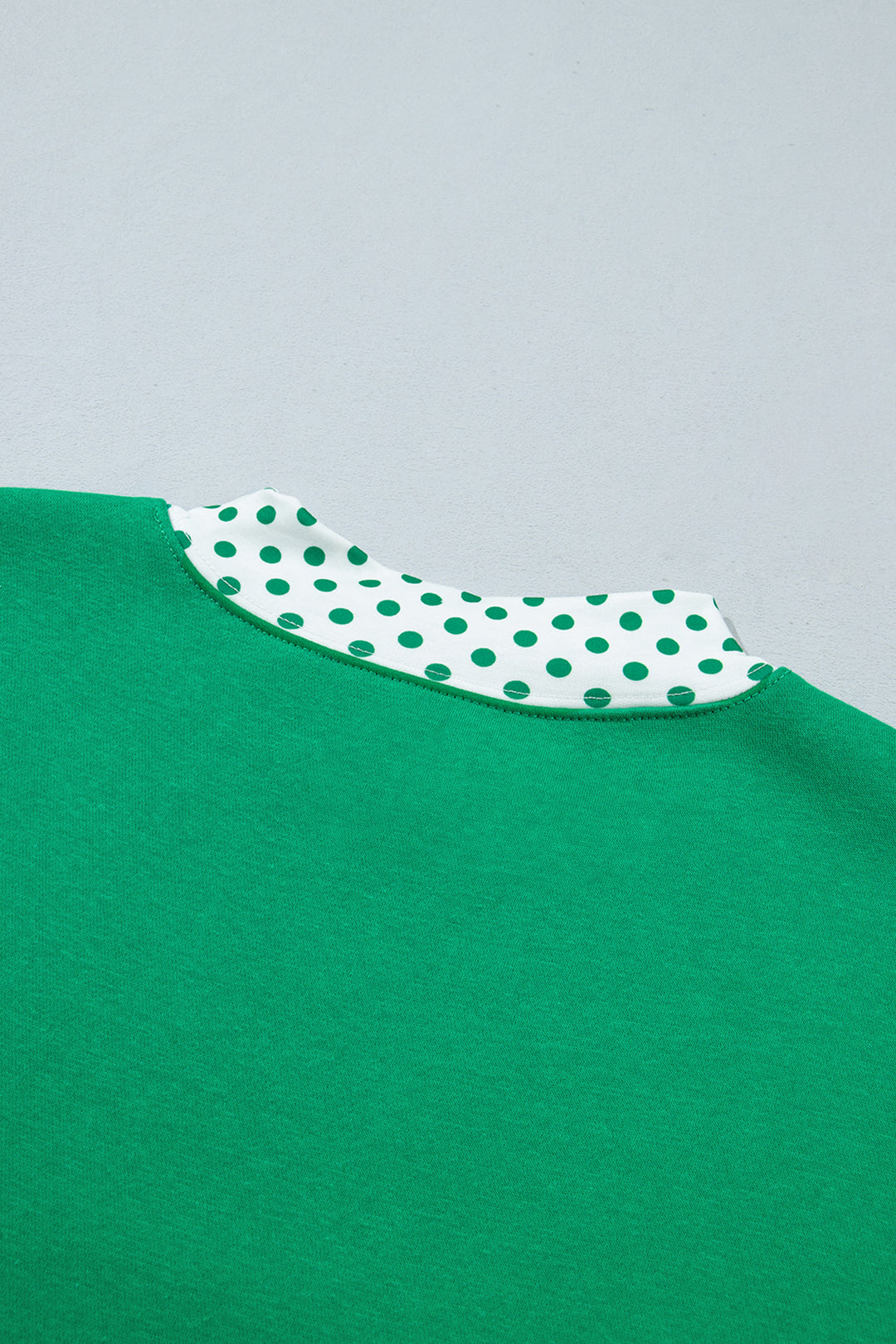 Bright Green Polka Dot Trim Baggy Pullover 2pcs Short Set