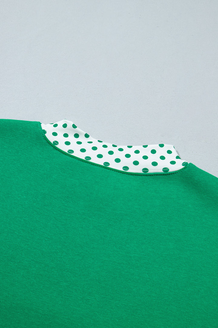 Bright Green Polka Dot Trim Baggy Pullover 2pcs Short Set