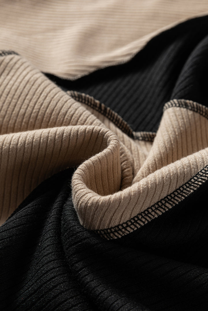 Irregular Color Block Seaming Trim Rib Knit Top