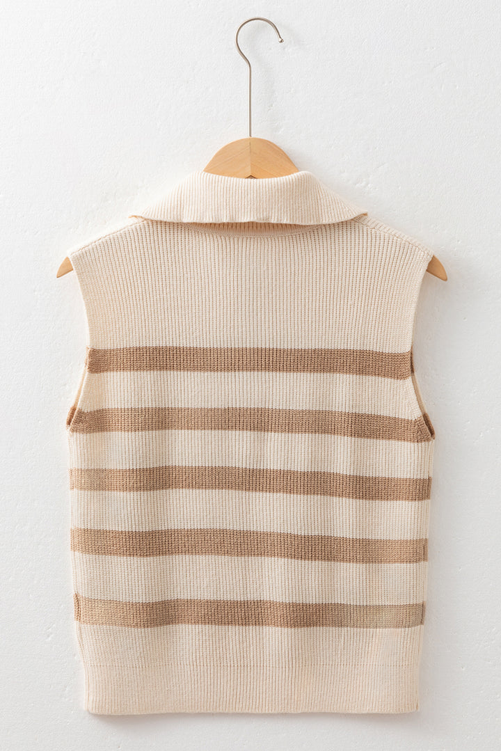 Ribbed Half Zip Collared Sweater Vest