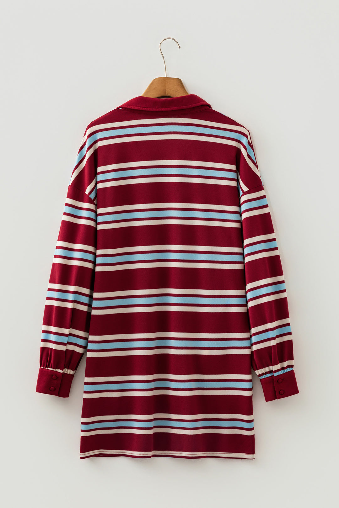 Casual Red Stripe Retro Polo Collar Long Sleeve T Shirt Shift Mini Dress