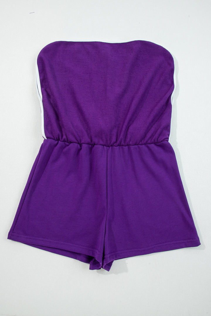 Tillandsia Purple Varsity Stripe Detail Drop Shoulder Pullover Mini Skort Set