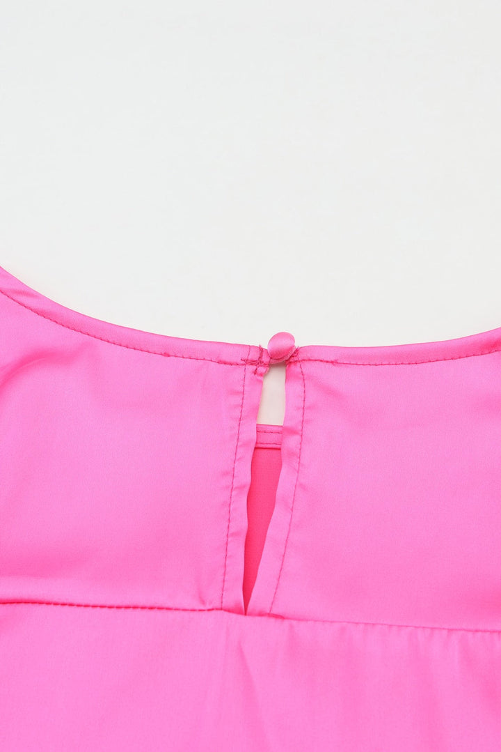 Satin Puff Long Sleeve Crewneck Blouse