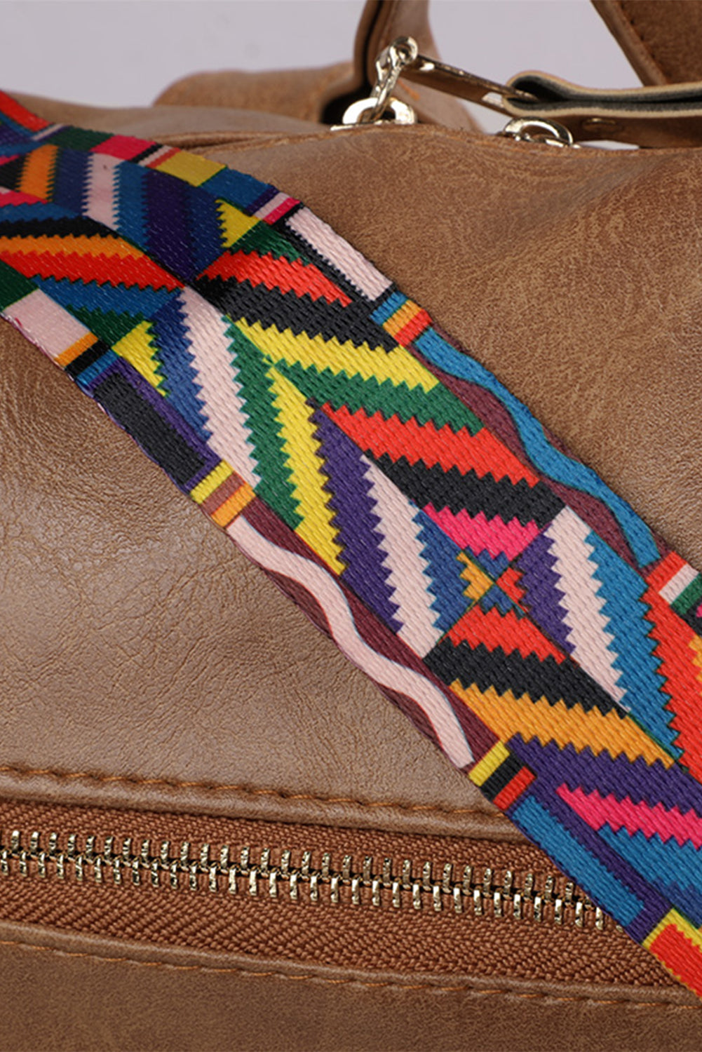 Geometric Crochet Strap PU Leather Large Backpack