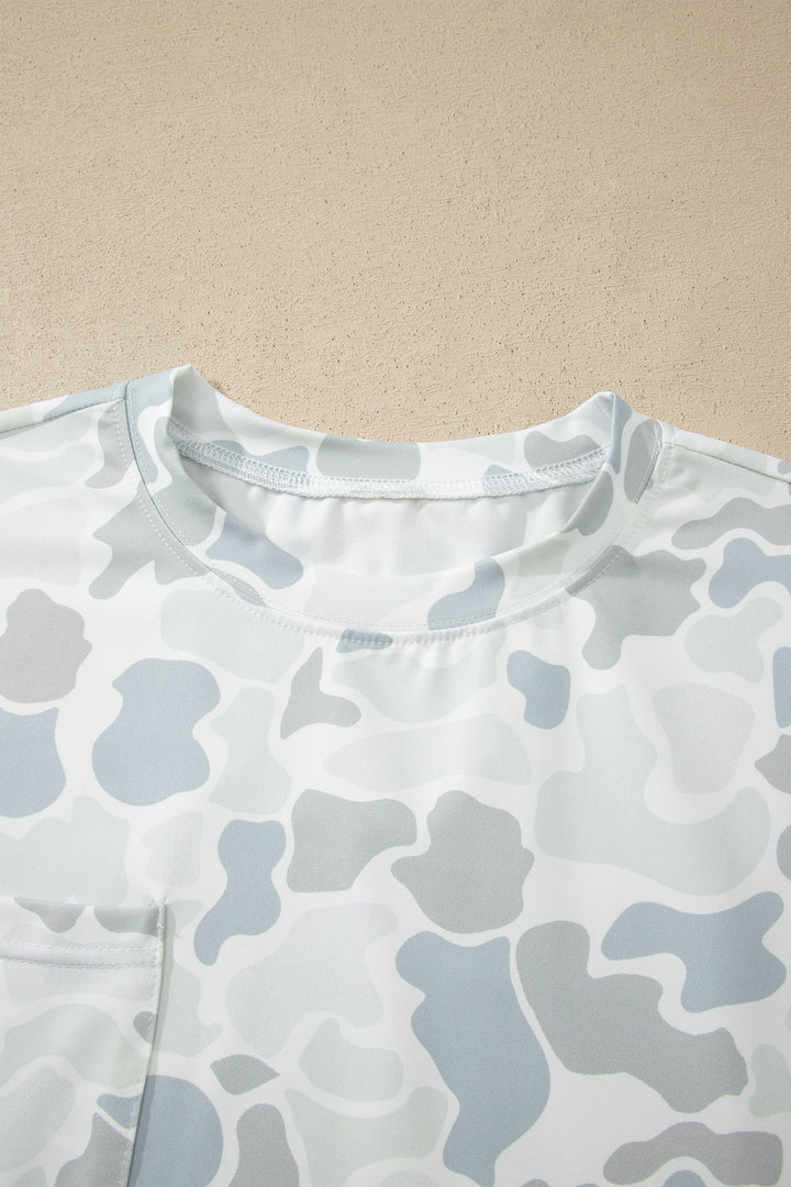 Multicolour Camouflage Print Casual Tee Drawstring Short Set