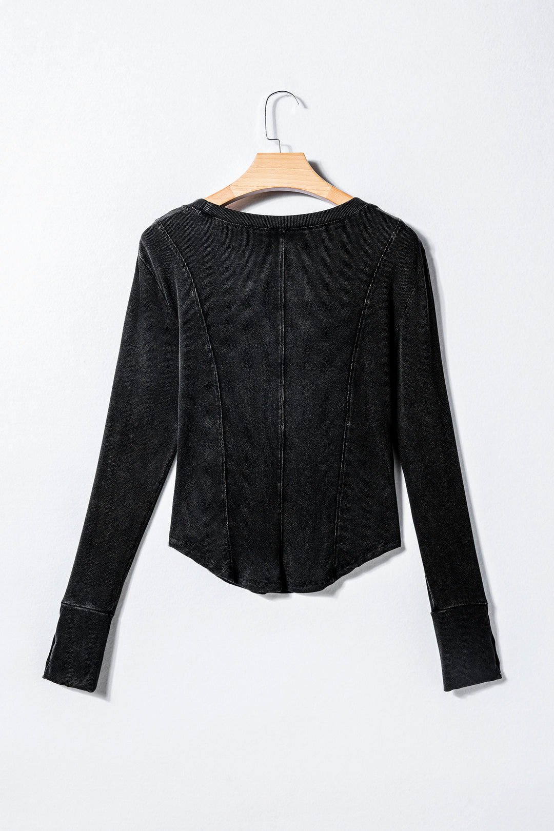 Black Exposed Seam Ribbed Long Sleeve Top