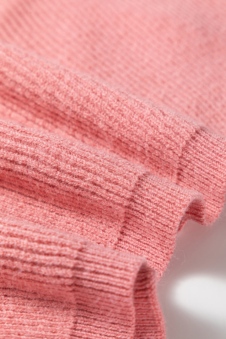Light Pink Ribbed Knit Half Sleeve Plus Size Poncho Style Sweater