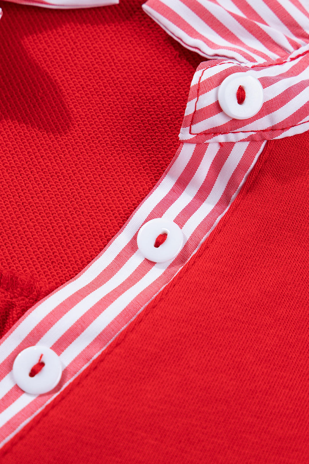 Fiery Red Striped Frilled Collar Short Sleeve Blouse
