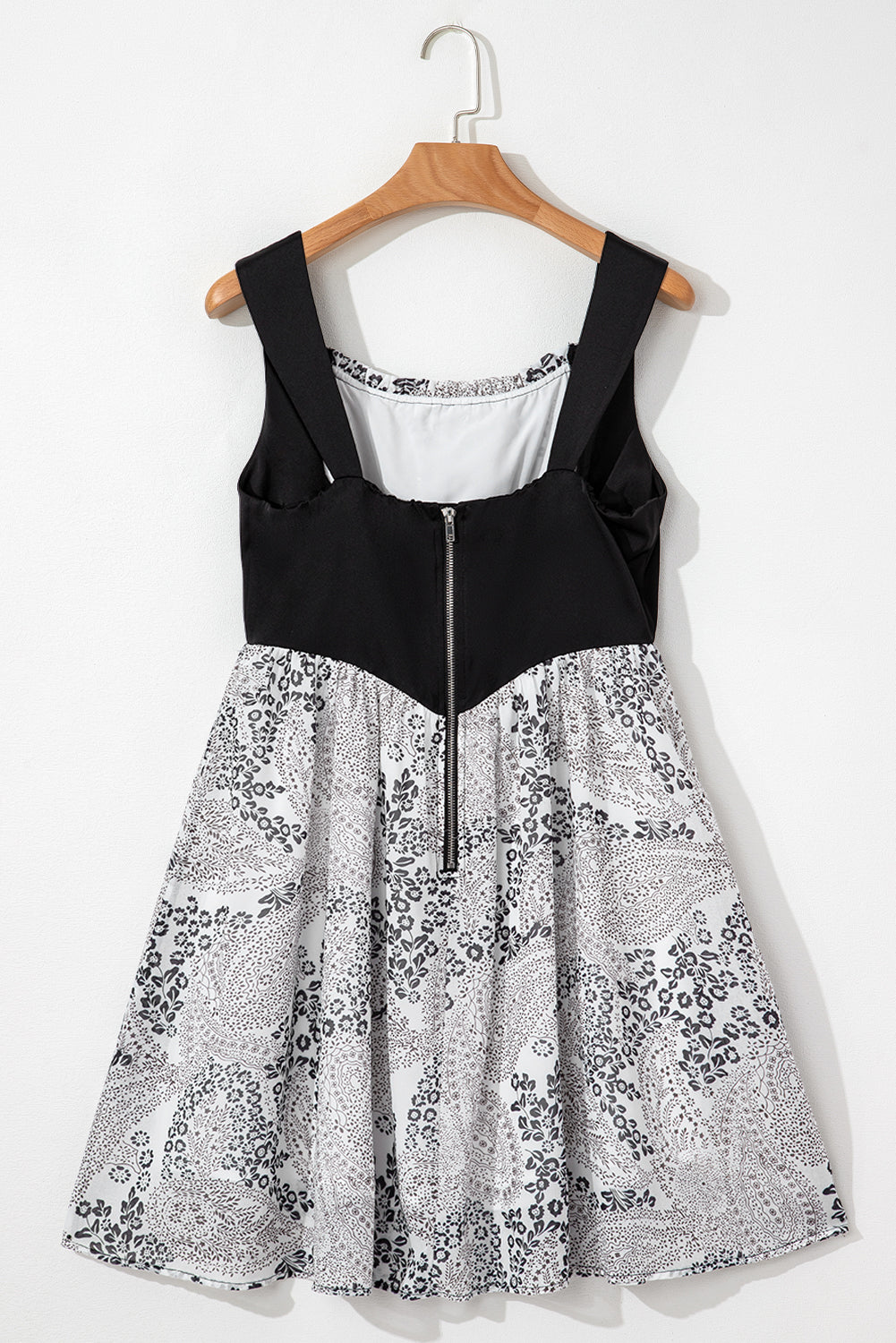 Sleeveless Leather Bustier Patchwork Paisley Floral Chiffon Dress