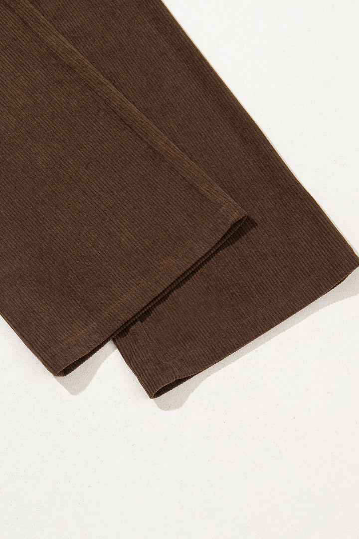 Coffee Tie Elastic Waist Soft Corduroy Pants