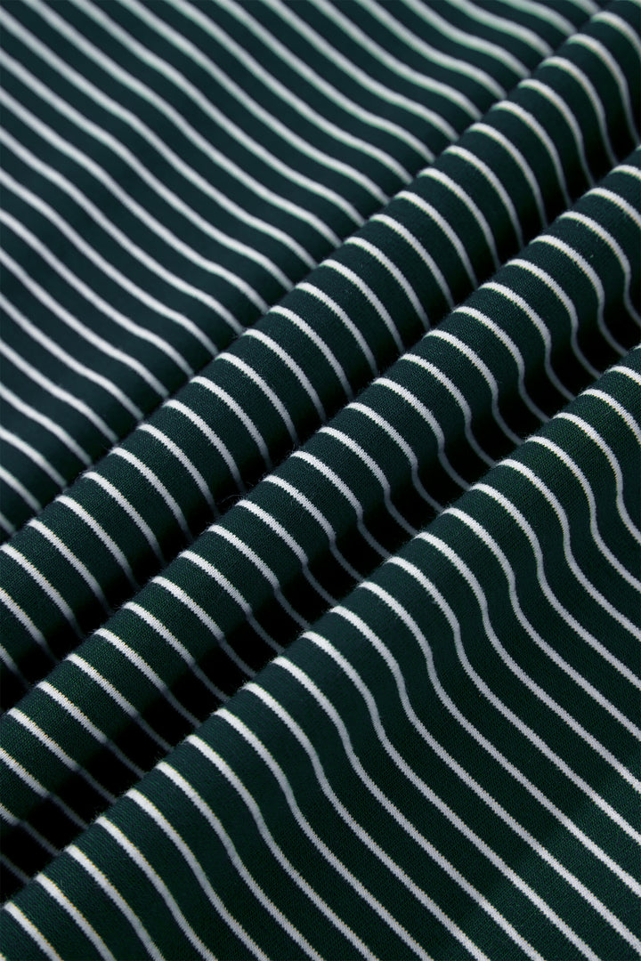 Green Stripe High Neck Dropped Shoulder Long Sleeve Casual Top