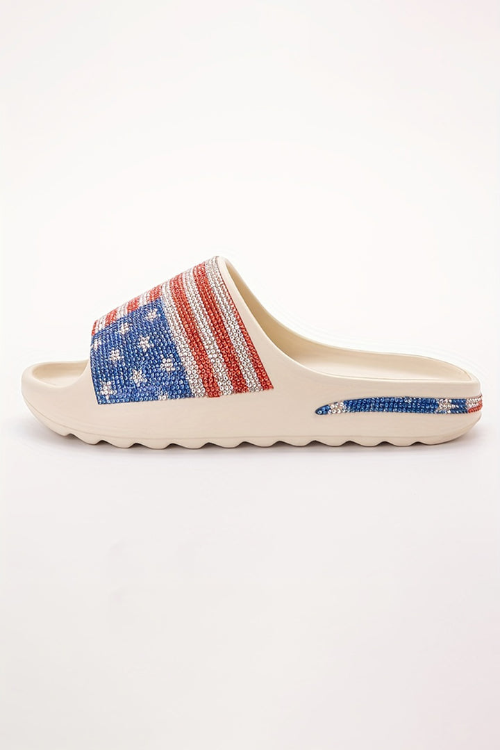 Rhinestone American Flag Thick Sole Slippers