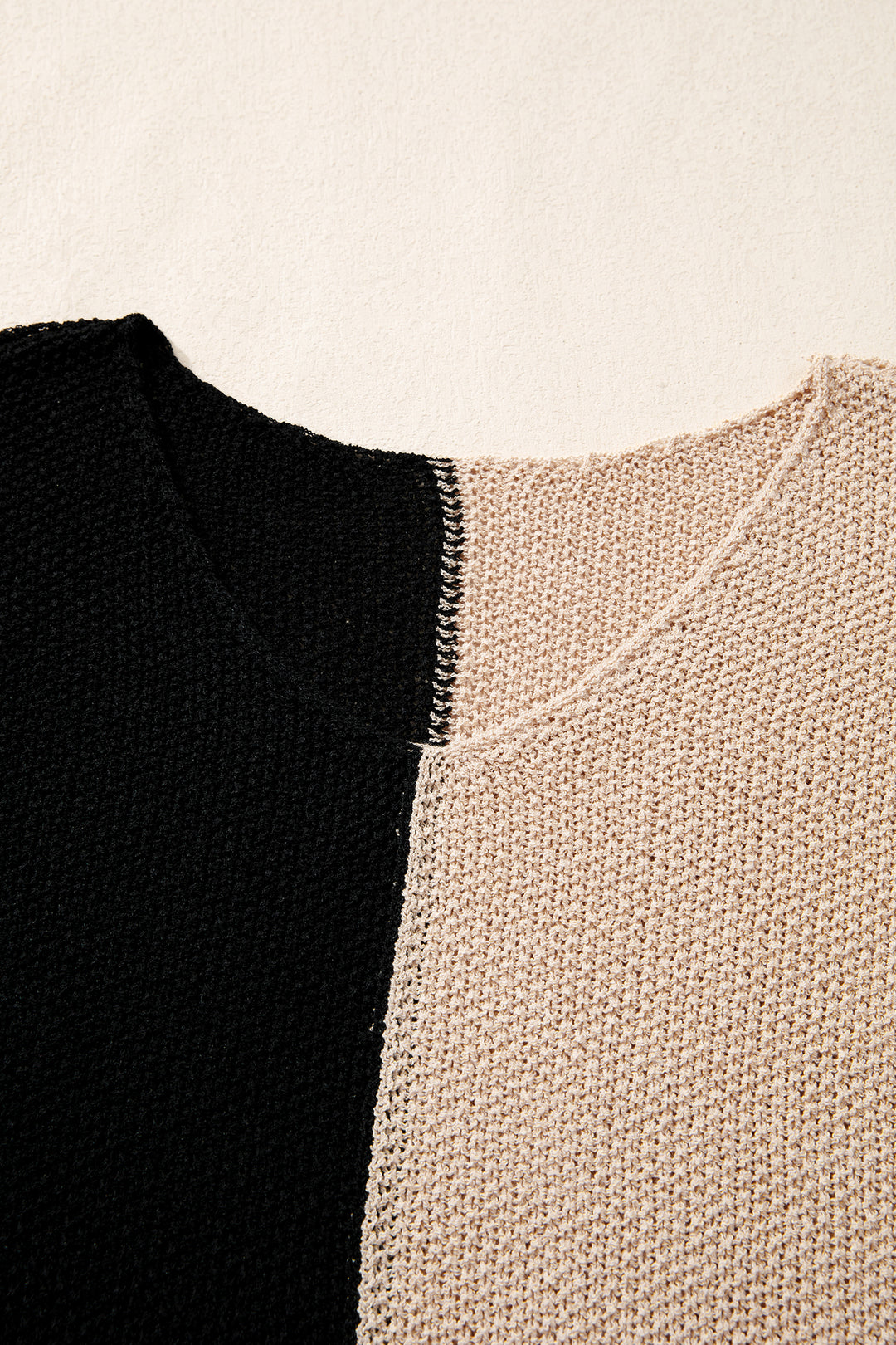 Black Color Block Knit V Neck Loose Sweater