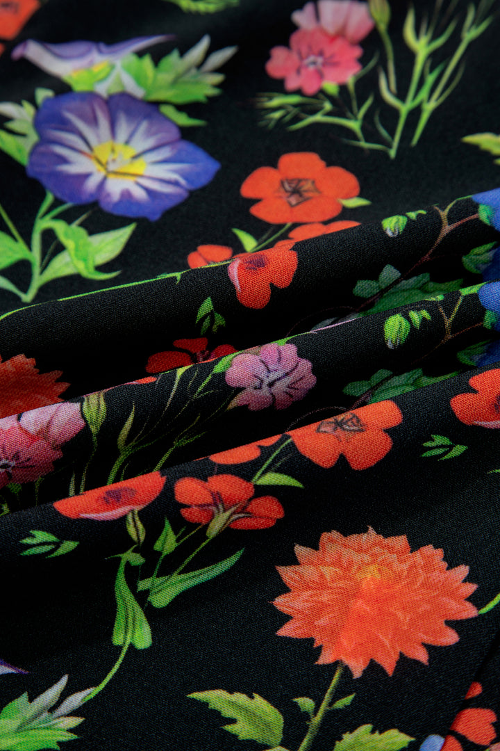 Tiered Flutter Sleeve V Neck Flower Blouse