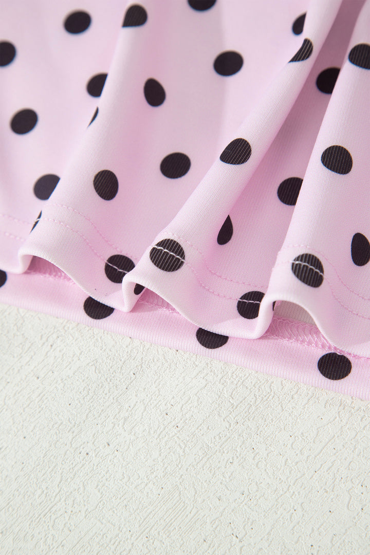 Pink Polka Dot Halter Tank Drawstring Elastic Waist Short Set