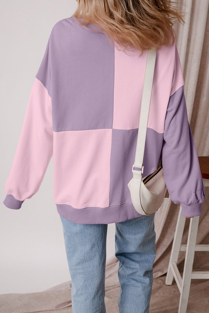 Colorblock Henley High Low Oversize Sweatshirt