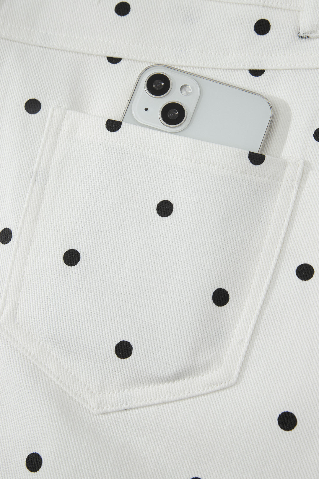 White Polka Dot Print Embroidered Scallop Hem Shorts