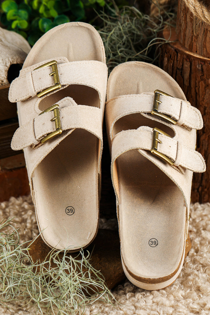 Suede Buckle Decor Footbed Sandal Slippers