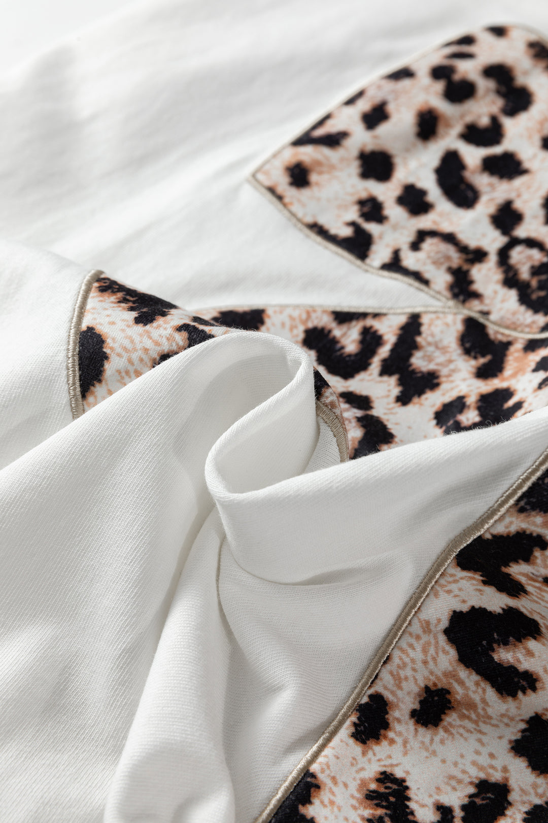 Leopard Bow Embroidered Cotton Round Neck T Shirt