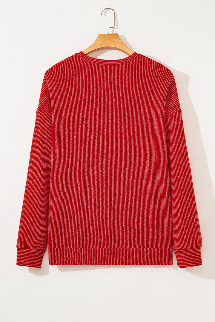 Fiery Red Twist Ribbed MERRY Letter Graphic Plus Size Pullover