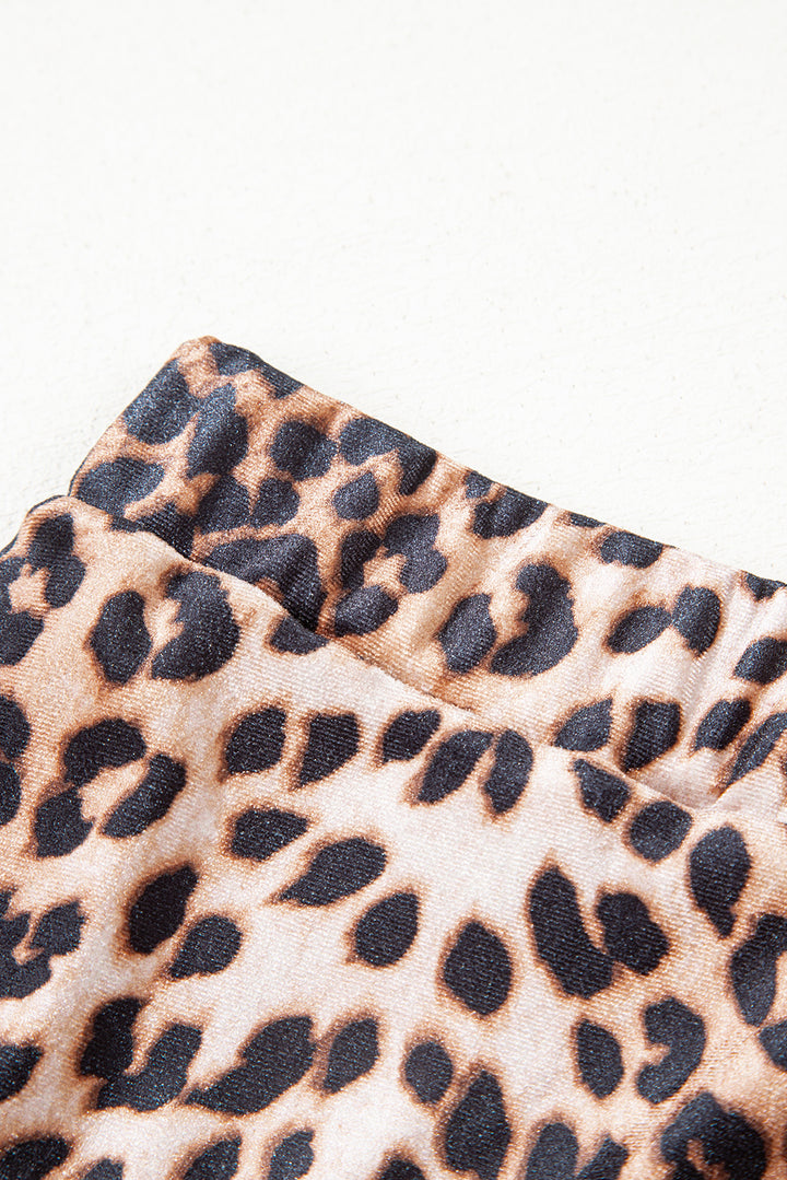 Fashion Brown Leopard Tiered Patchwork Hot Mini Skirt