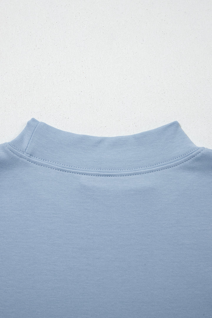 Beau Blue Solid Color High Neck Oversize Tee