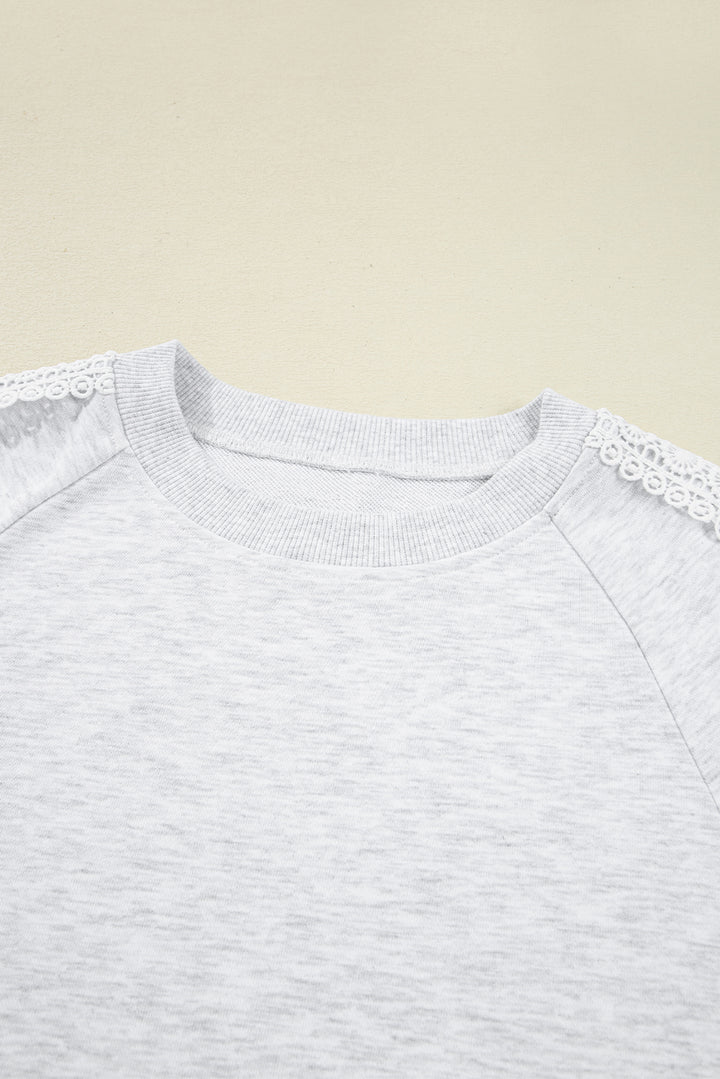 Lace Patchwork Raglan Sleeve Crew Neck Sweatshirt