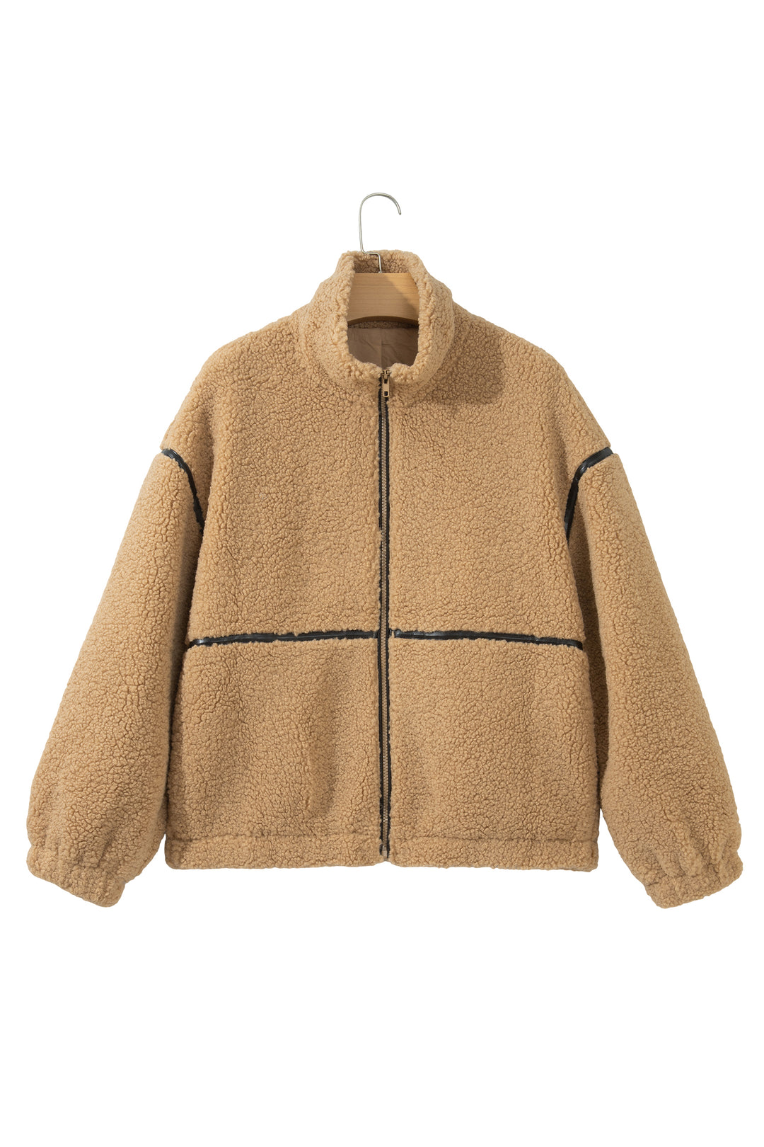 Parchment Drop Shoulder Collar Long Sleeve Fleece Regular Fit Jacket