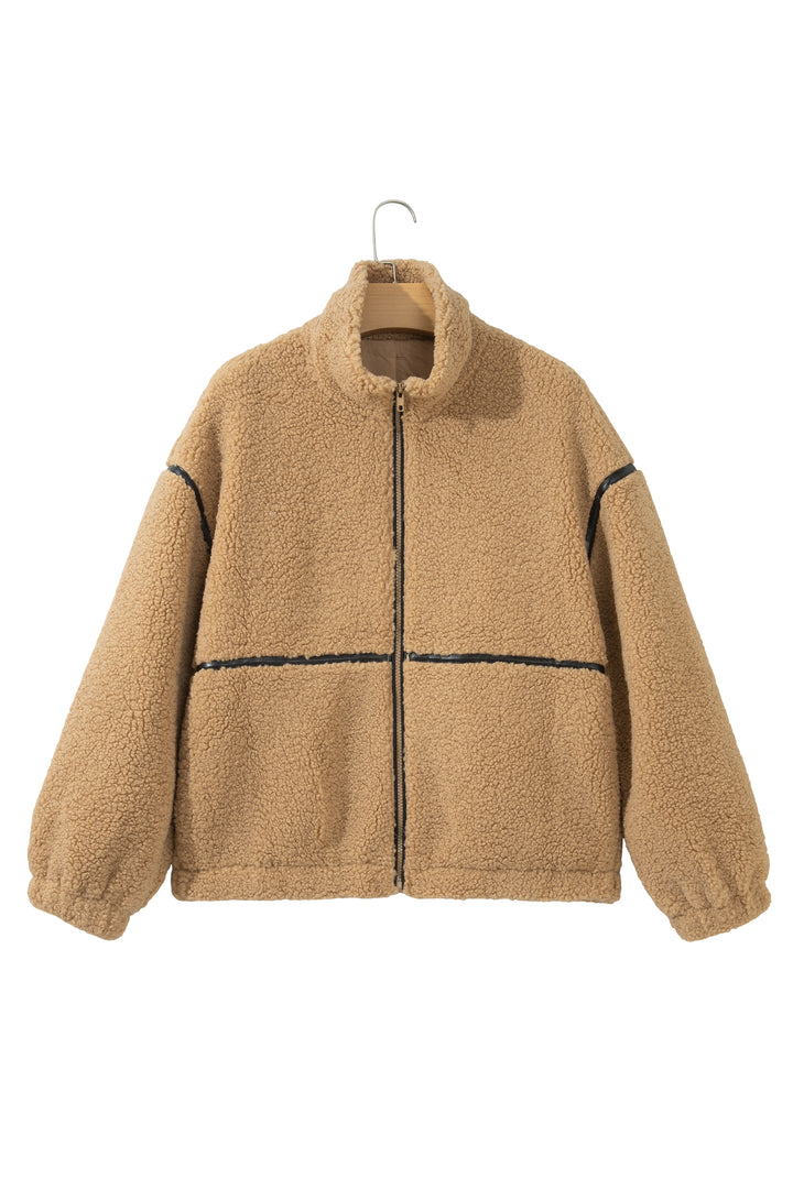 Parchment Drop Shoulder Collar Long Sleeve Fleece Regular Fit Jacket